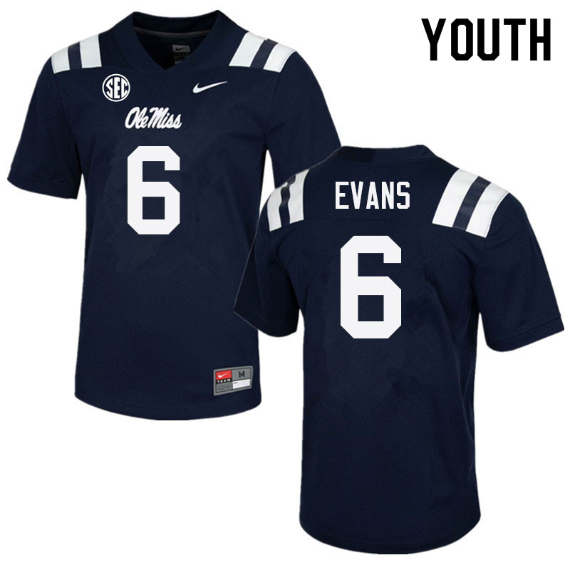 Zach Evans Ole Miss Rebels NCAA Youth Navy #6 Stitched Limited College Football Jersey AAM7058VF